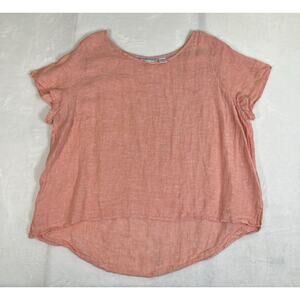 Isaac Mizrahi Linen Blouse Women's Plus Size 2X Coral Lagenlook 100% Linen Chrty